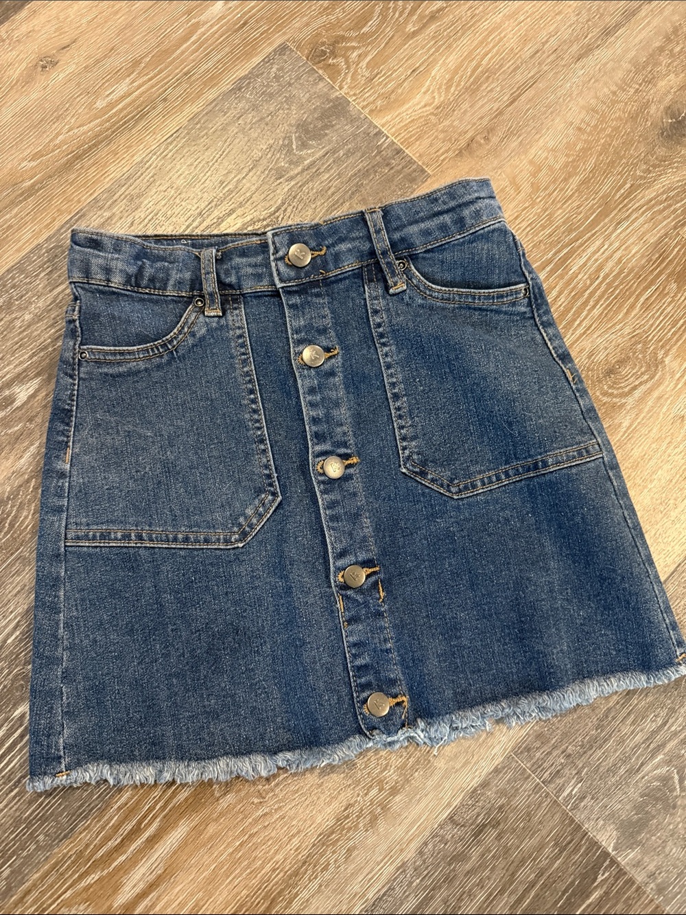 kidpik Dark Blue Button-Front Denim Mini Skirt